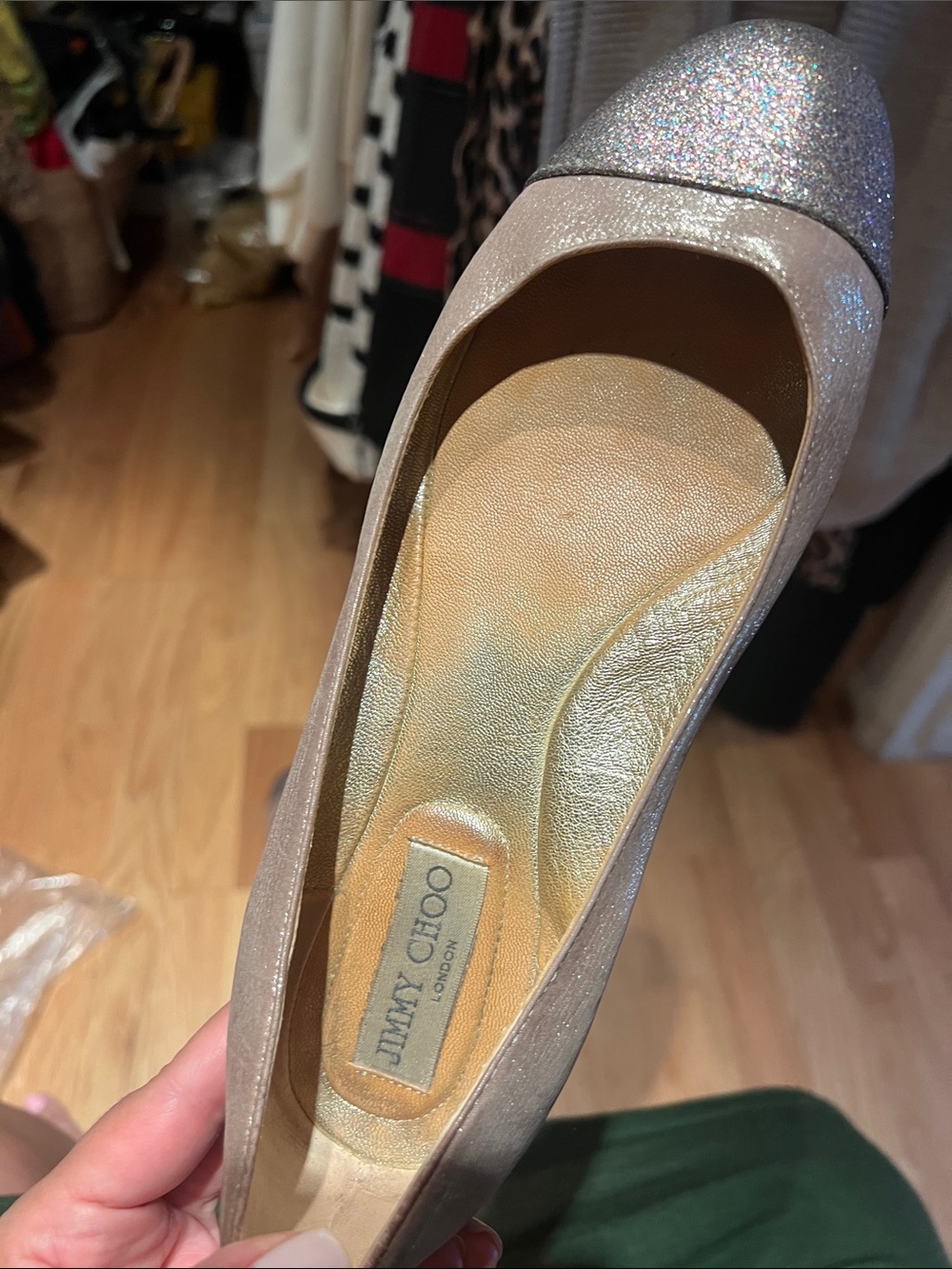 Jimmy Choo Glitter Cap-Toe Pump in Silver and Champagne